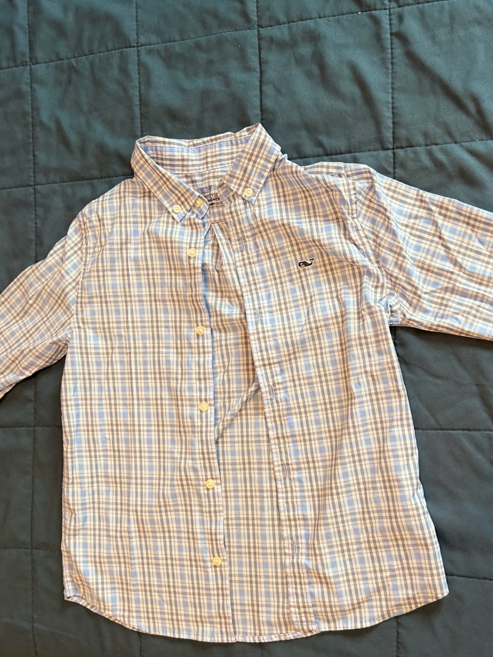 Boys Vineyard Vines Blue and Gray Check Performance Button-Up